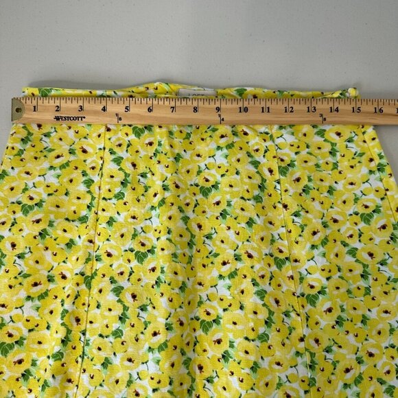 Ann Taylor Loft Midi Skirt Linen Blend Yellow Floral Slit Size 6 - Picture 6 of 10